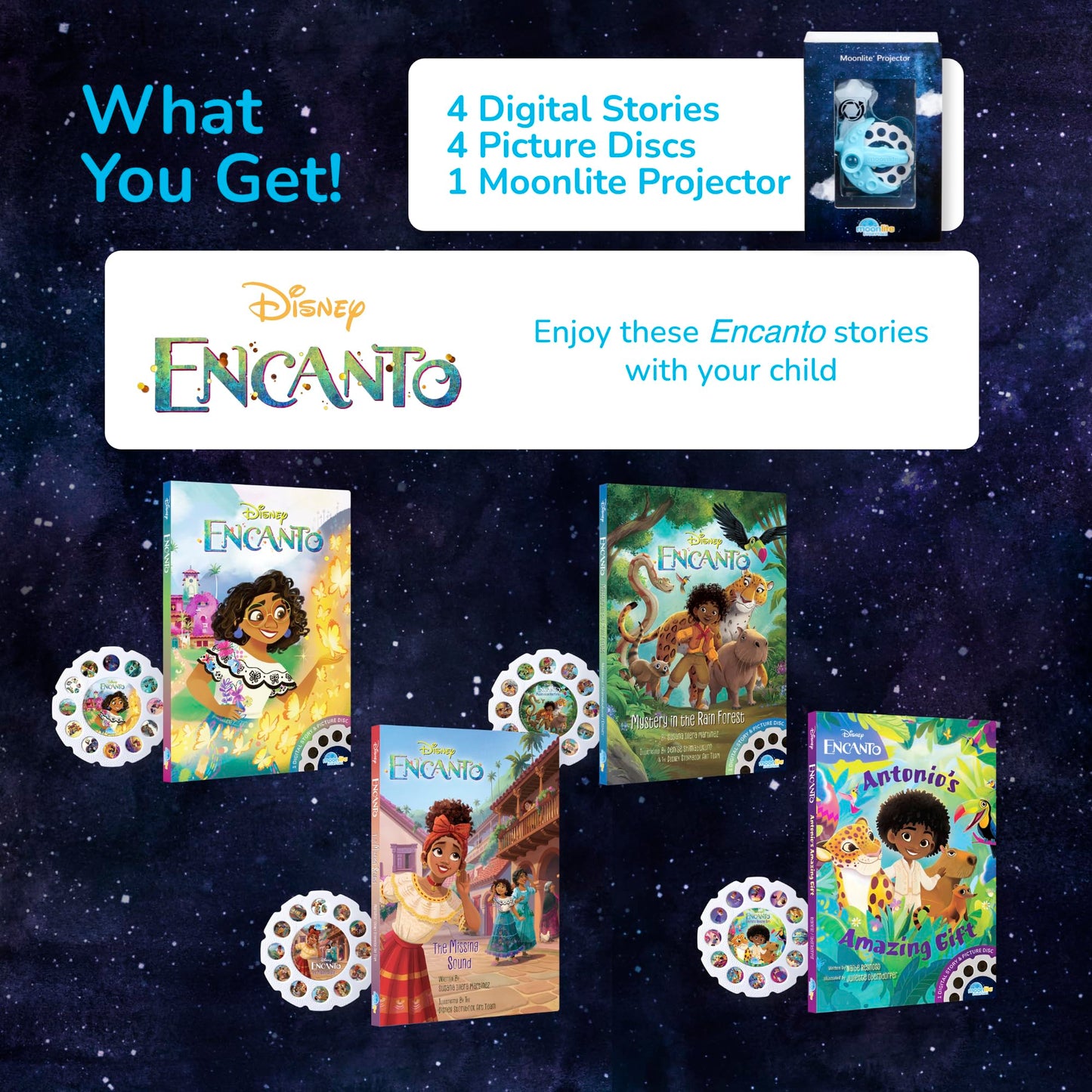 Moonlite Storytime Starter Pack – Smartphone Projector, Four Encanto Stories, Bedtime & Travel