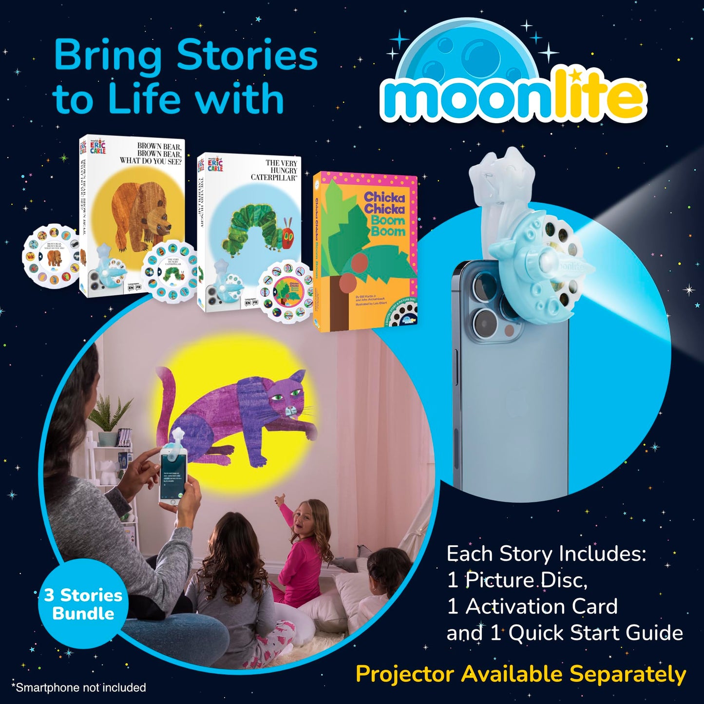 Moonlite Storytime 3 Storybook Reels Set – Hungry Caterpillar, Brown Bear & Chicka Chicka Boom Boom
