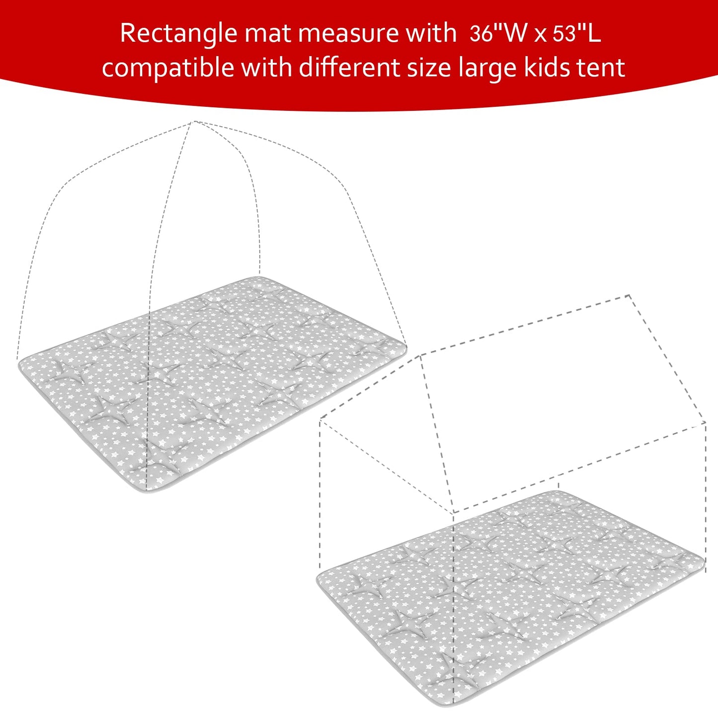 Moonsea Rectangle Kids Play Mat – Large 53 x 36 in, Non-Slip, Foldable Star Print Play Tent Mat