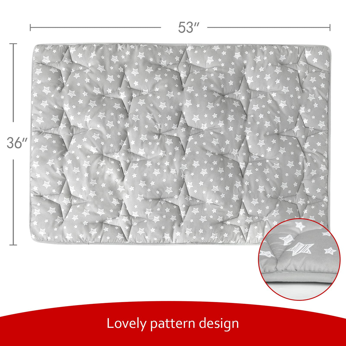 Moonsea Rectangle Kids Play Mat – Large 53 x 36 in, Non-Slip, Foldable Star Print Play Tent Mat