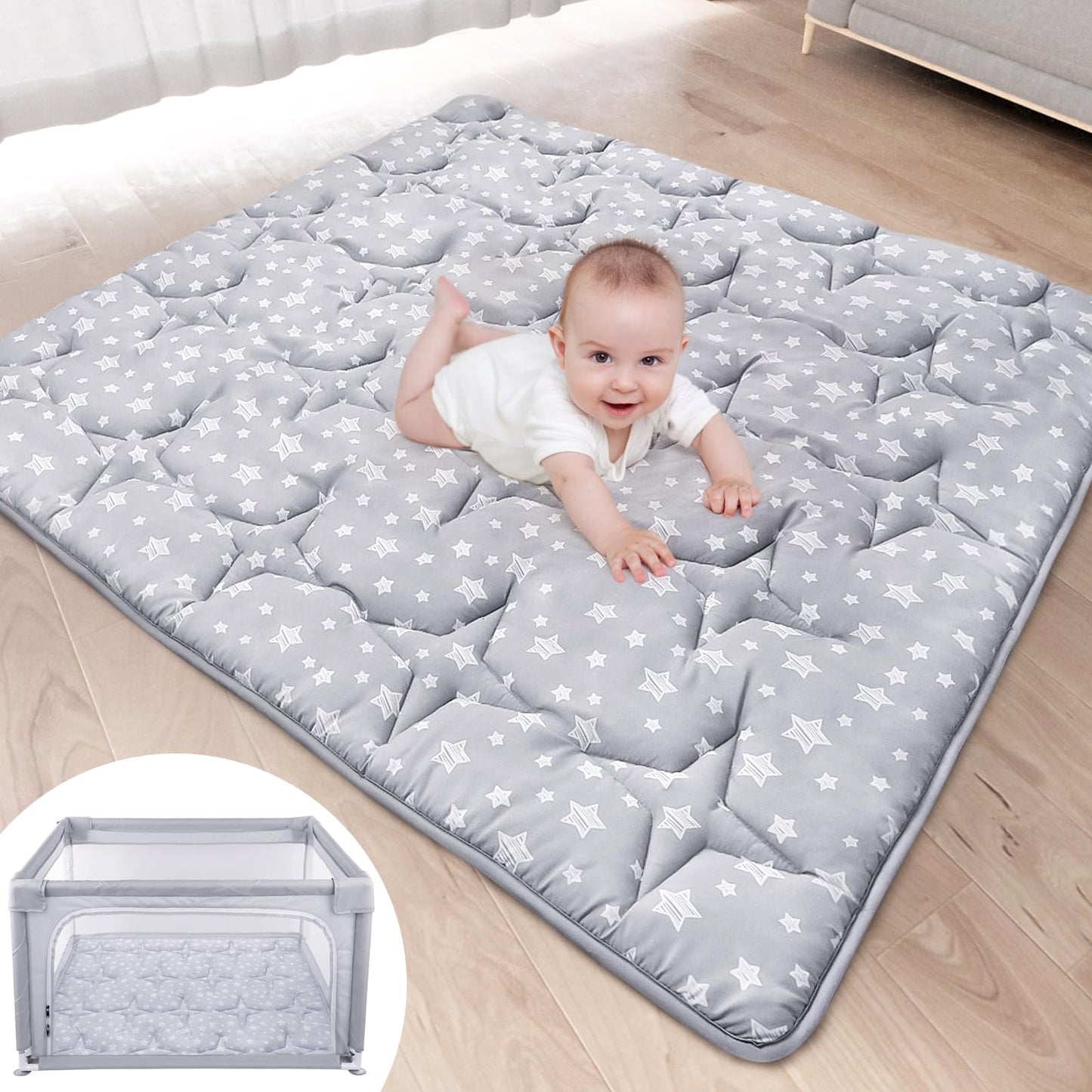 Moonsea Portable Baby Play Mat 43 x 43 in Square – Quilted, Anti-Slip Crawling Pad for Indoor Outdoor Use