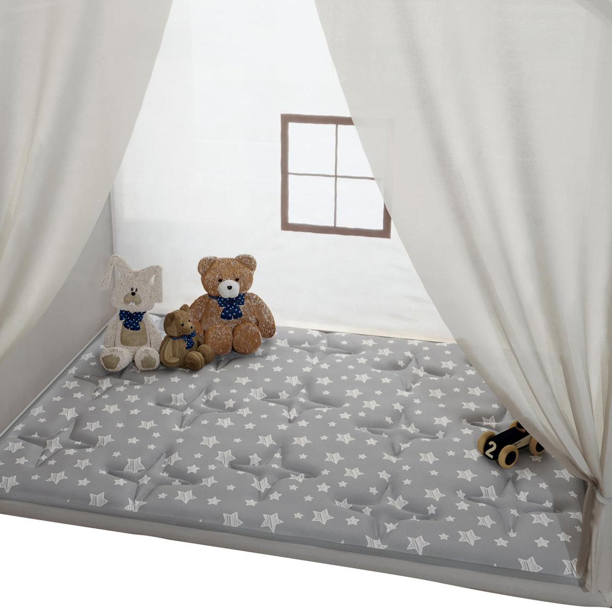 Moonsea Rectangle Kids Play Mat – Large 53 x 36 in, Non-Slip, Foldable Star Print Play Tent Mat
