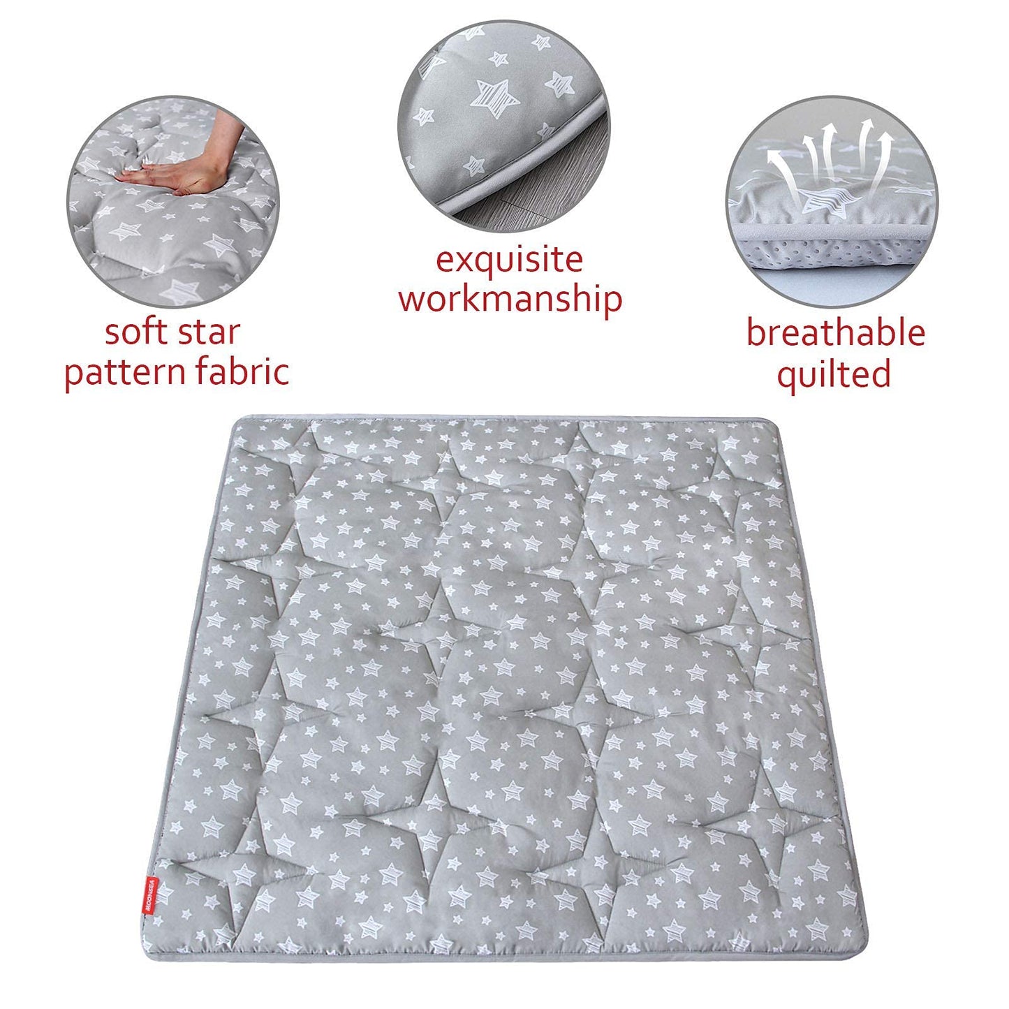 Moonsea Portable Baby Play Mat 43 x 43 in Square – Quilted, Anti-Slip Crawling Pad for Indoor Outdoor Use