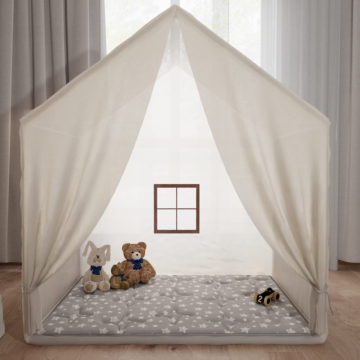 Moonsea Rectangle Kids Play Mat – Large 53 x 36 in, Non-Slip, Foldable Star Print Play Tent Mat