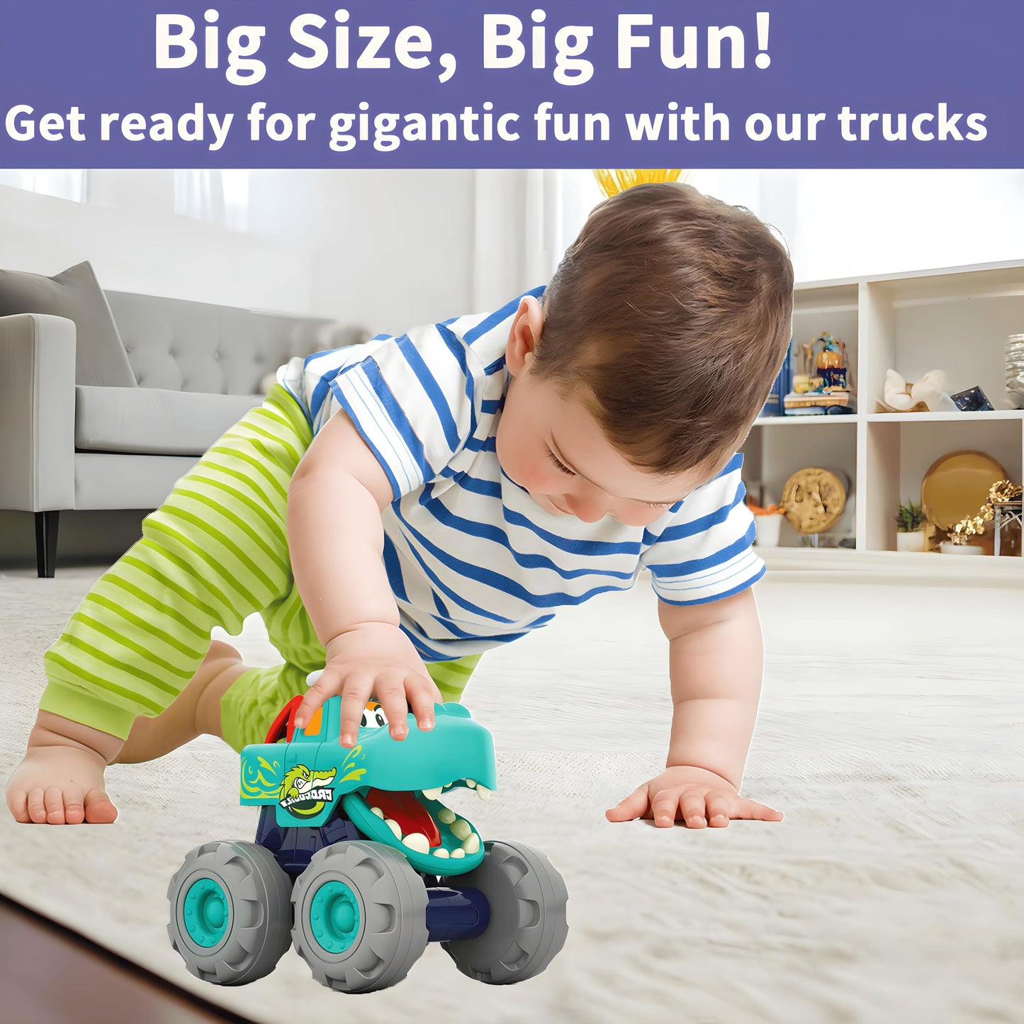 MOONTOY 3-Pack Monster Truck Toys for Toddlers 1–3 | Animal-Themed, Battery-Free, Safe