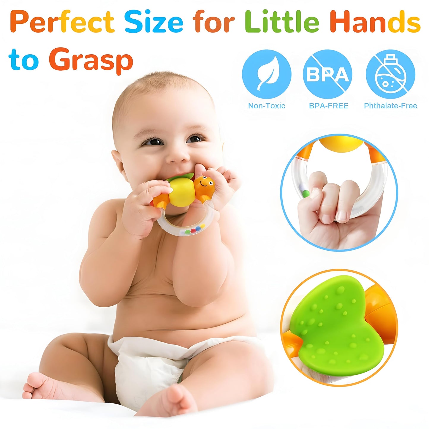 MOONTOY 12pc Baby Rattle Teether Set for 0-12 Months – Montessori Infant Toys
