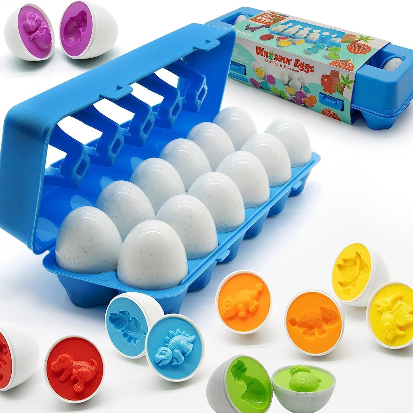 MOONTOY Dinosaur Matching Eggs – 12-Piece Montessori STEM Toy for Toddlers