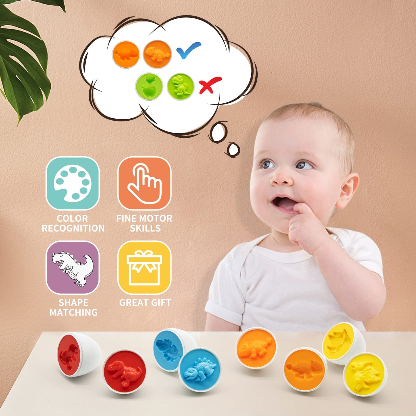MOONTOY Dinosaur Matching Eggs – 12-Piece Montessori STEM Toy for Toddlers