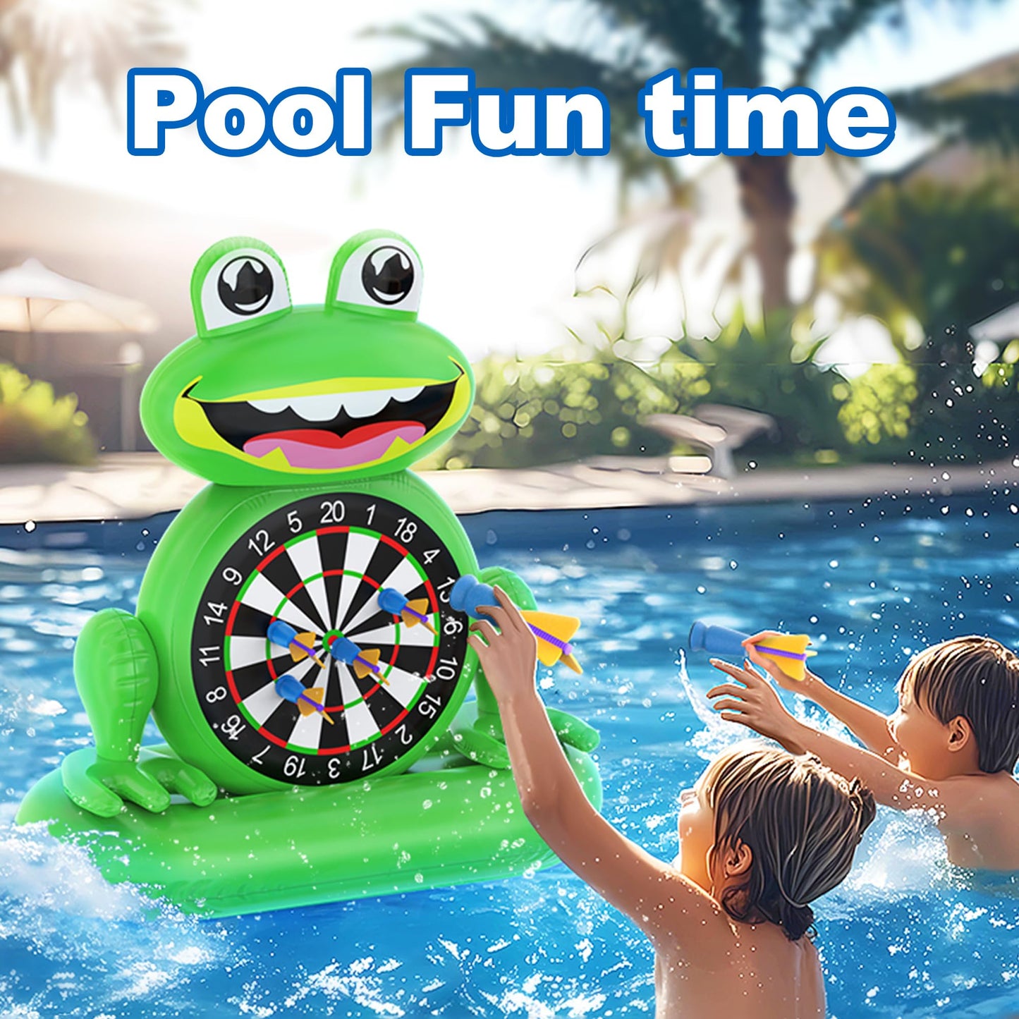MOONTOY Frog Dart Pool Game — Inflatable Pool Toy with Pump Included