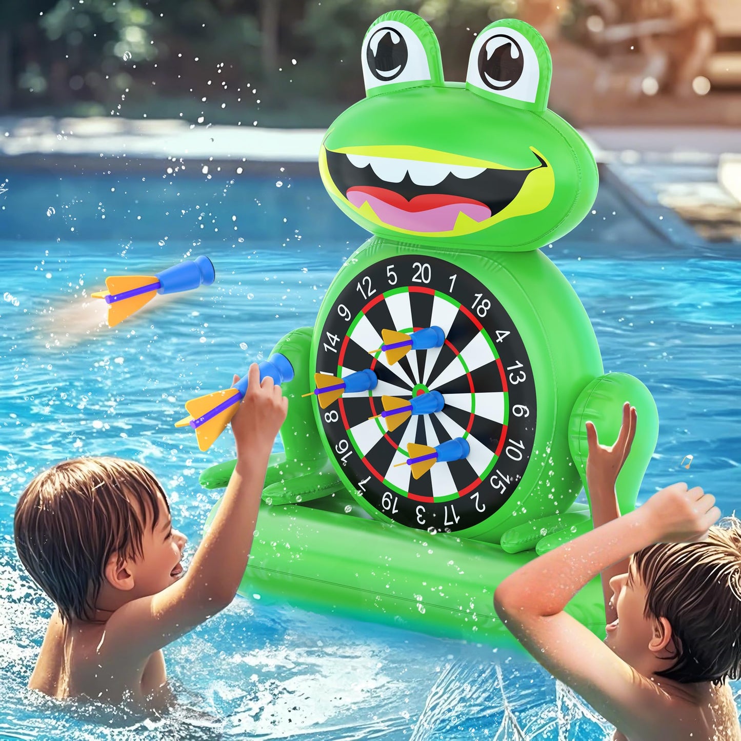 MOONTOY Frog Dart Pool Game — Inflatable Pool Toy with Pump Included