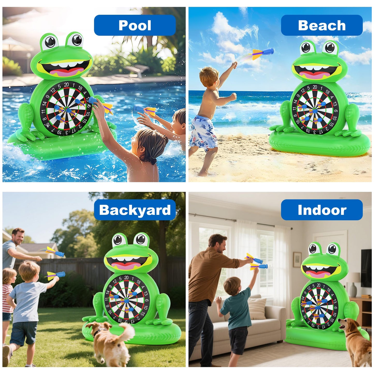 MOONTOY Frog Dart Pool Game — Inflatable Pool Toy with Pump Included