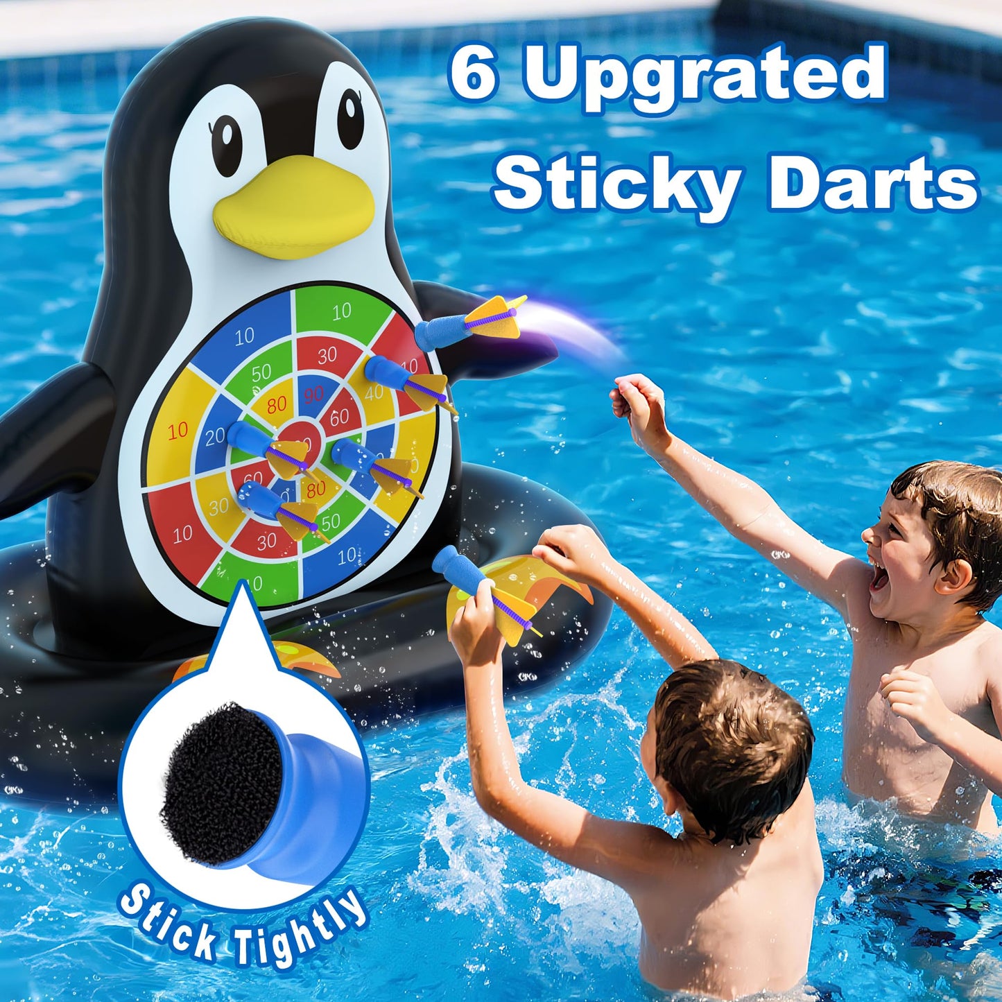 MOONTOY Penguin Dart Board Pool Game – Inflatable Pool Toy for Kids, Teens & Adults | Pump Included