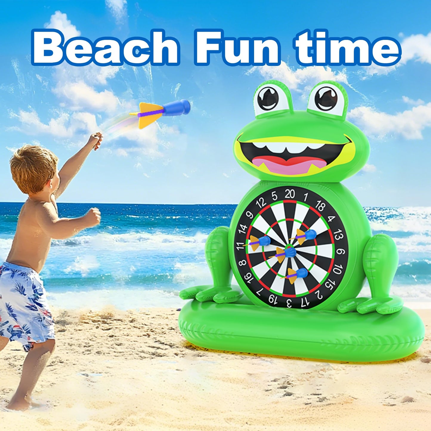 MOONTOY Frog Dart Pool Game — Inflatable Pool Toy with Pump Included
