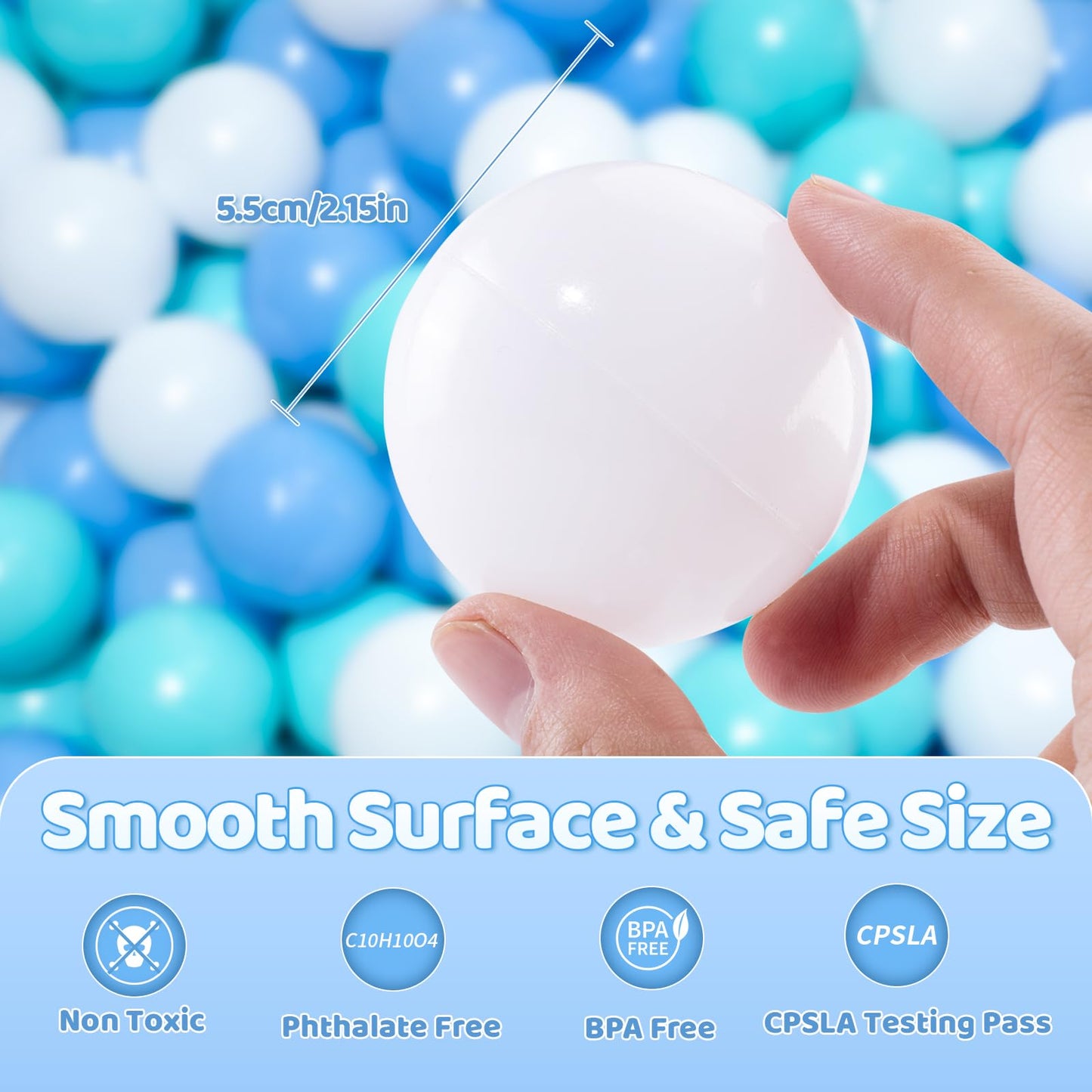 MoonxHome Ball Pit Balls for Toddlers – 2.15 Inch, 500-Pack, Crush-Proof, BPA Free, Star-Shaped, White/Green/Blue