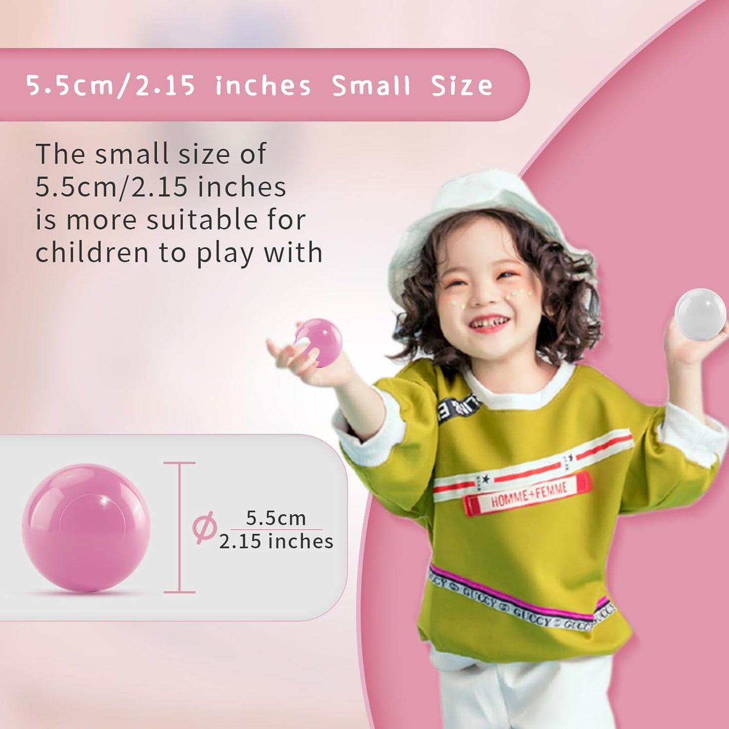 MoonxHome Ball Pit Balls for Toddlers – 2.15 in, BPA Free, Crush-Proof, Pack of 100 (White/Light Grey/Pink)