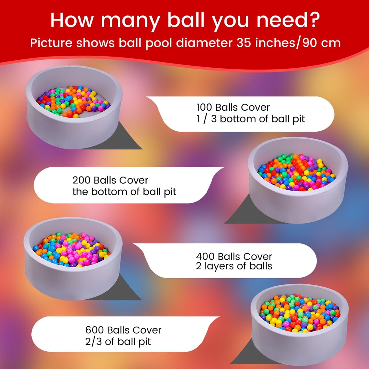 MoonxHome Ball Pit Balls 500pcs - Crush-Proof, BPA-Free 2.15" Rainbow Balls for Ball Pits, Tents, Pools