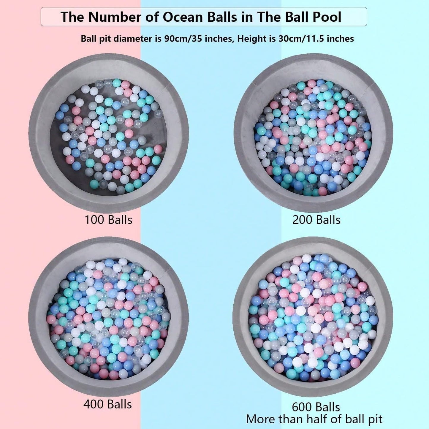 MoonxHome Ball Pit Balls for Toddlers – 2.15 in, BPA Free, Crush-Proof, Pack of 100 (White/Light Grey/Pink)