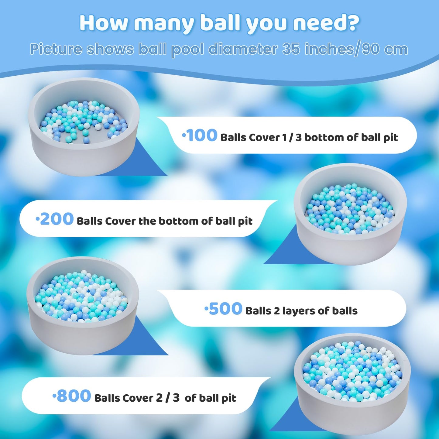 MoonxHome Ball Pit Balls – 100 Crush-Proof 2.15-inch BPA Free (White, Blue & Green)