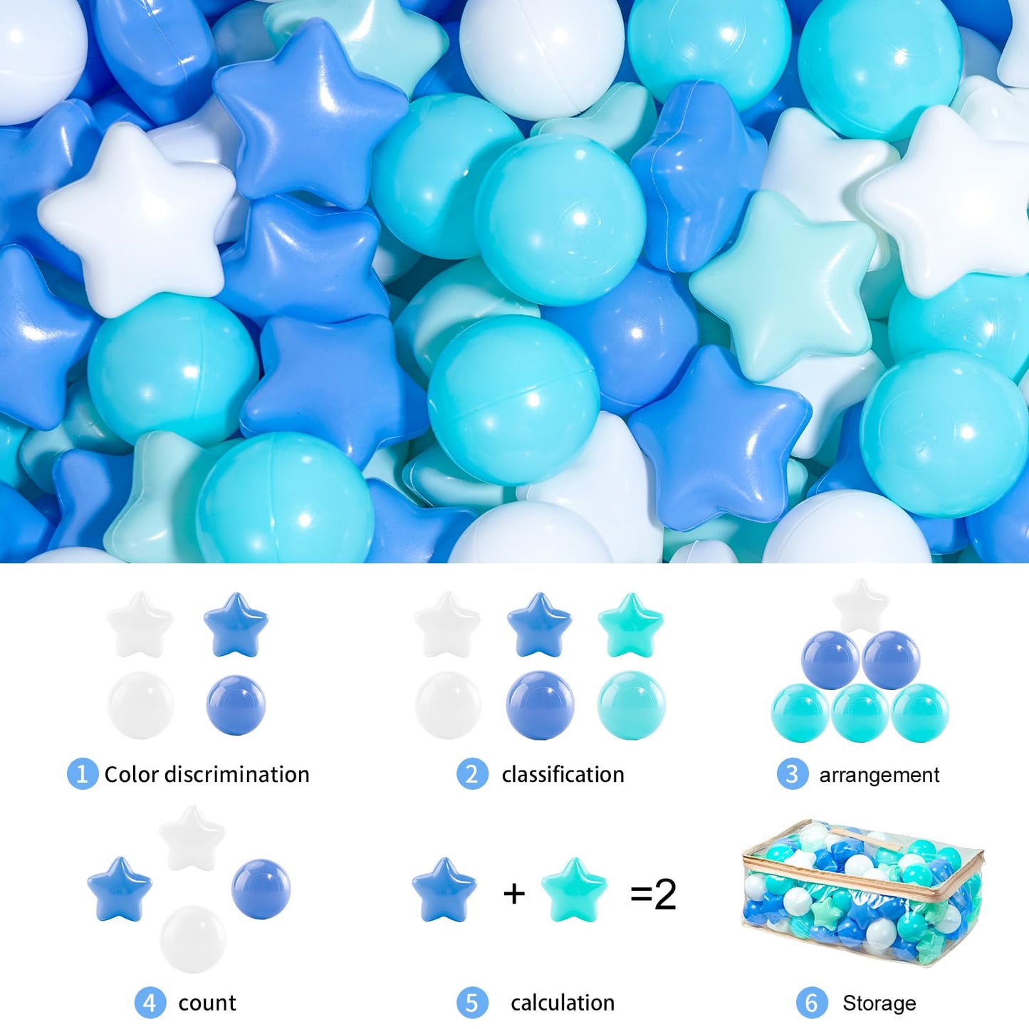 MoonxHome 100pcs Star Ball Pit Balls — Crush-Proof, BPA Free Colorful Play Balls for Ball Pits, Pools & Tents