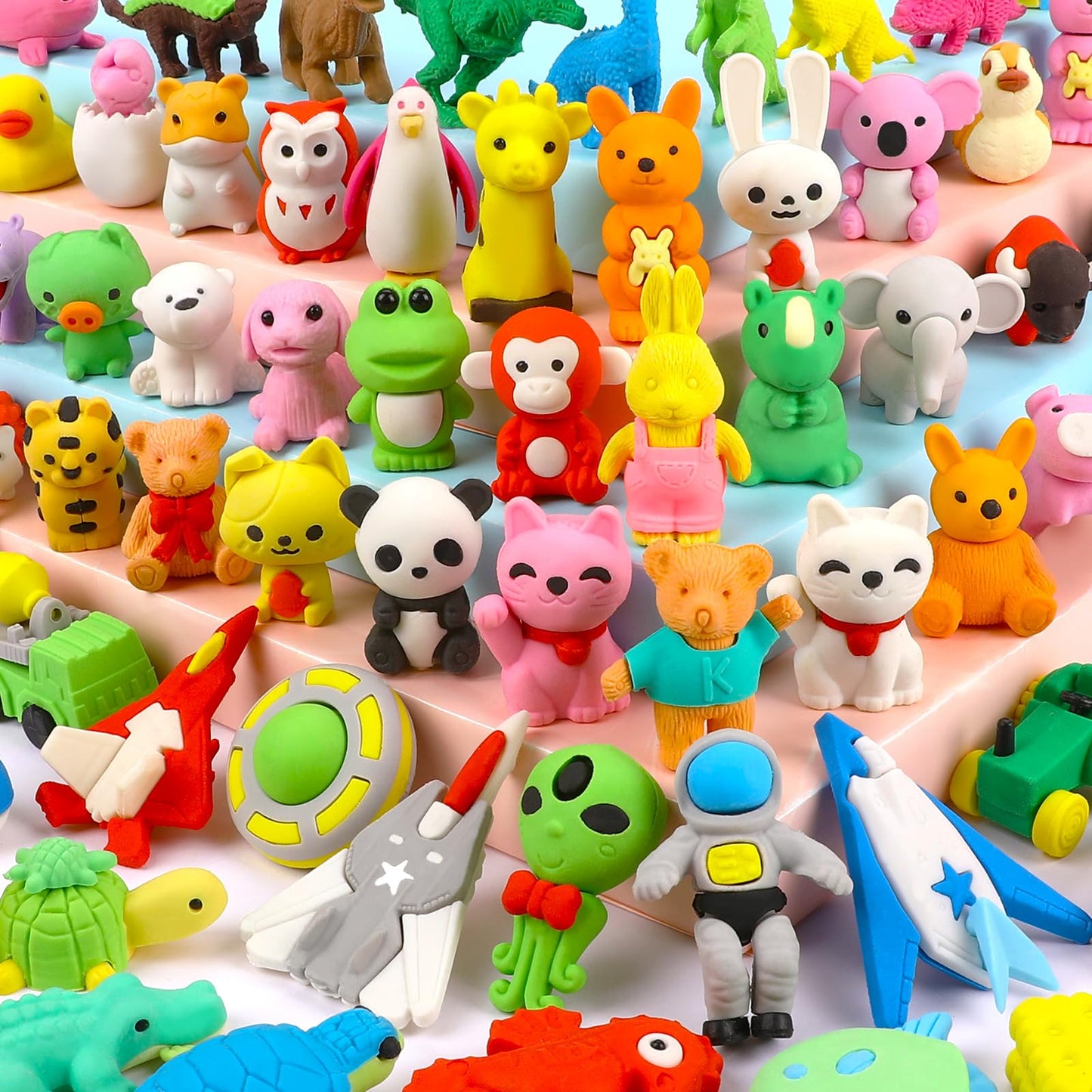 Moosia 60 Pack Animal Pencil Erasers – 3D Puzzle Take-Apart Desk Pets & Classroom Prizes