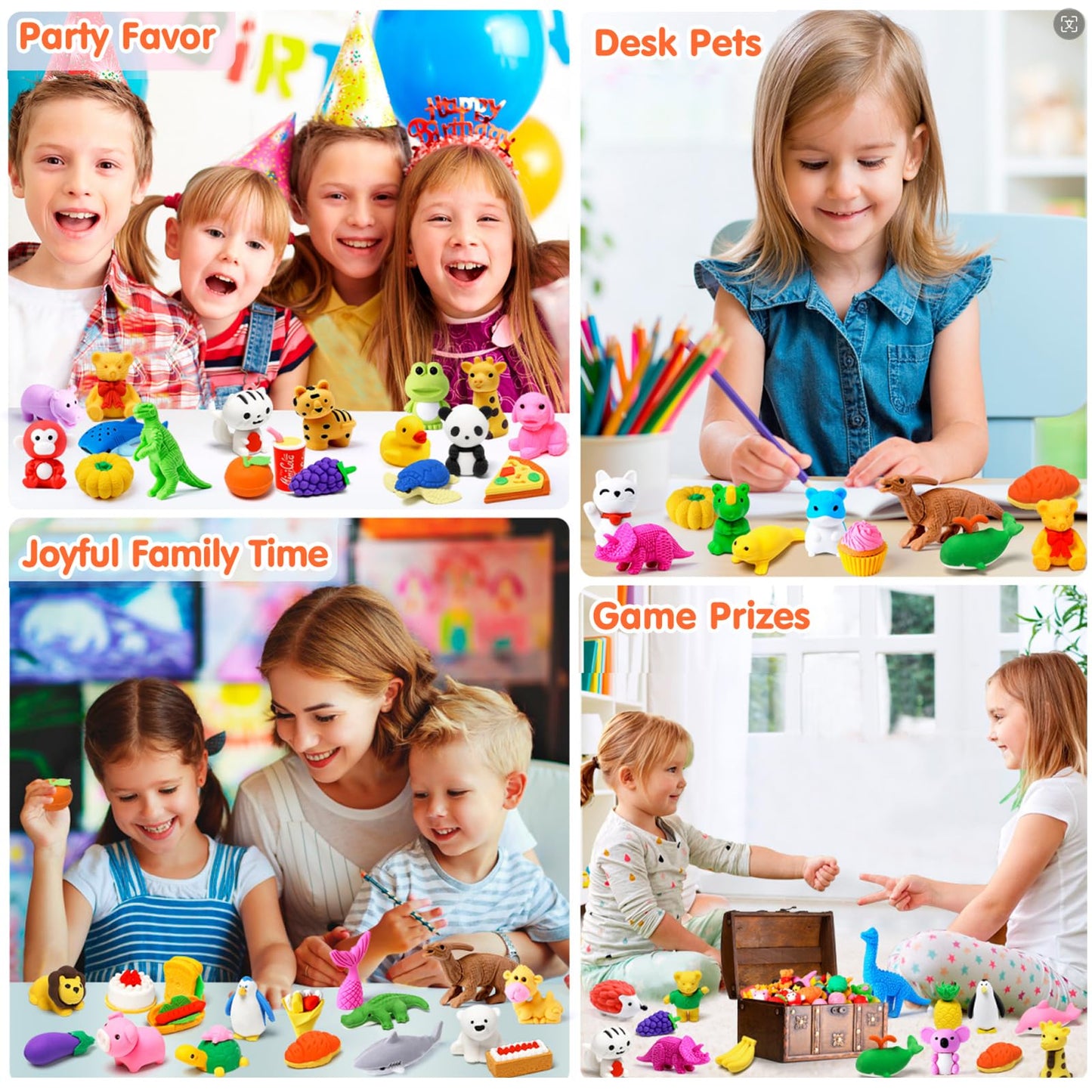 Moosia 60 Pack Animal Pencil Erasers – 3D Puzzle Take-Apart Desk Pets & Classroom Prizes