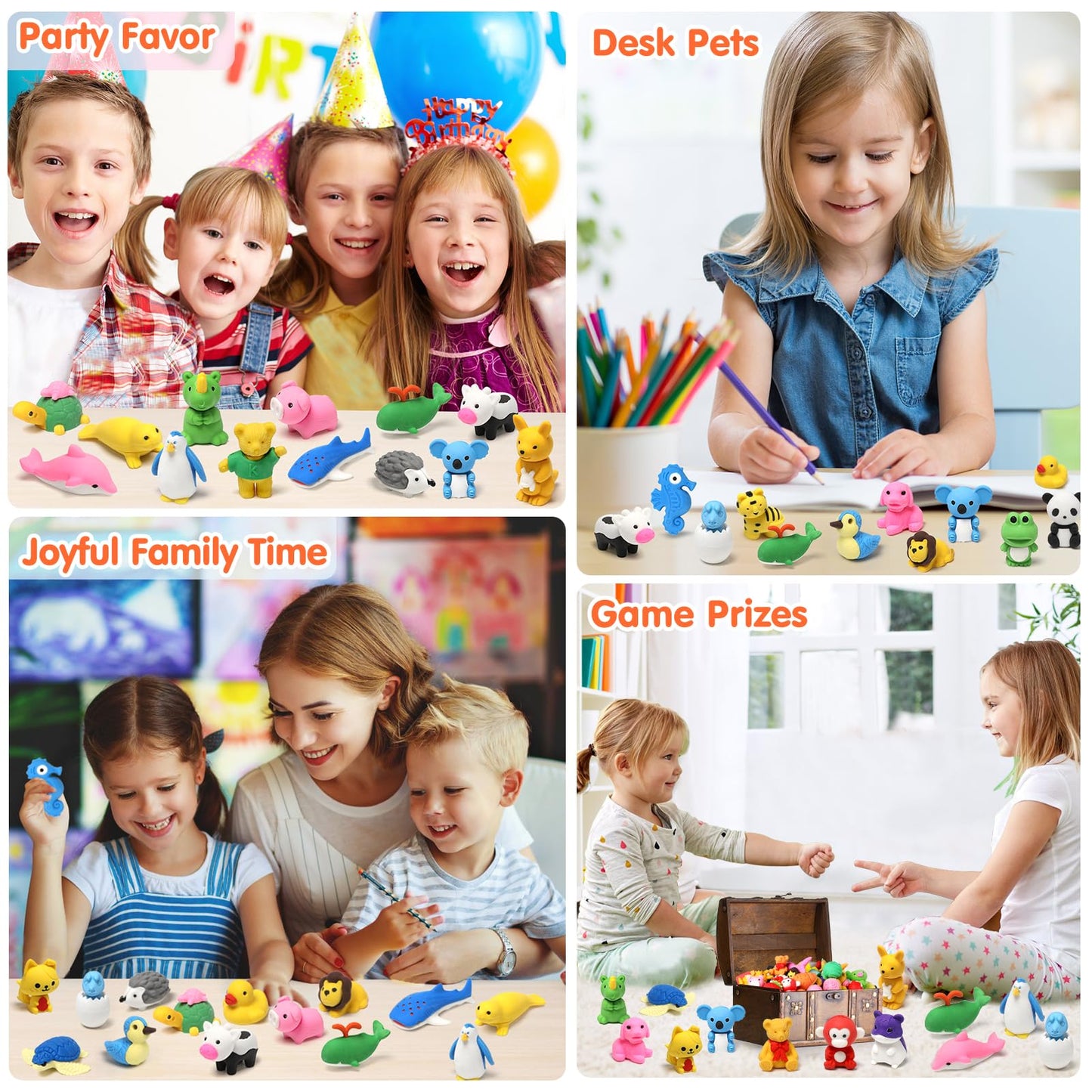 Moosia 34-Pack Animal Pencil Erasers – 3D Take-Apart Desk Pets & Classroom Prizes