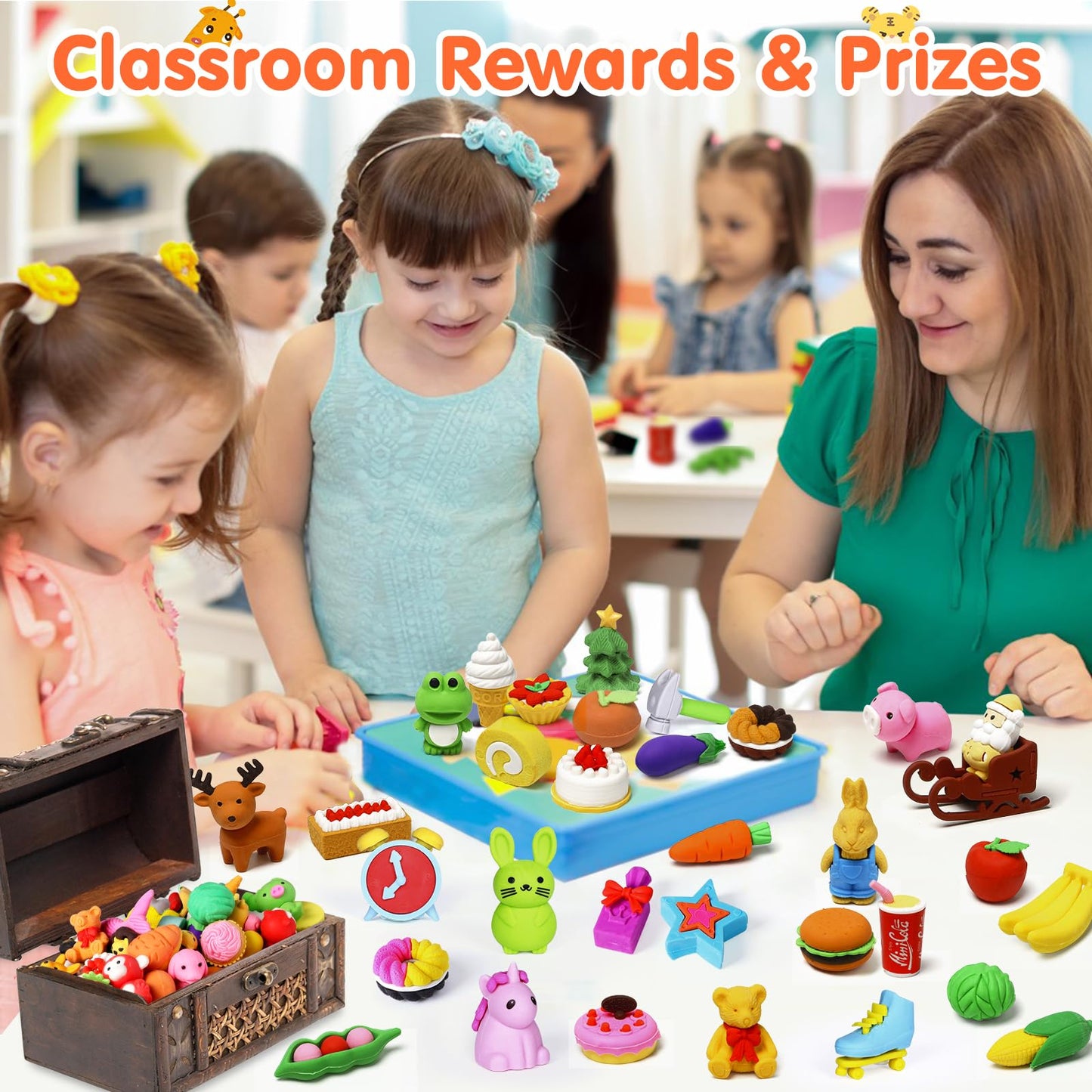 Moosia 120 Pack Animal Pencil Erasers – 3D Take-Apart Desk Pets & Party Favors