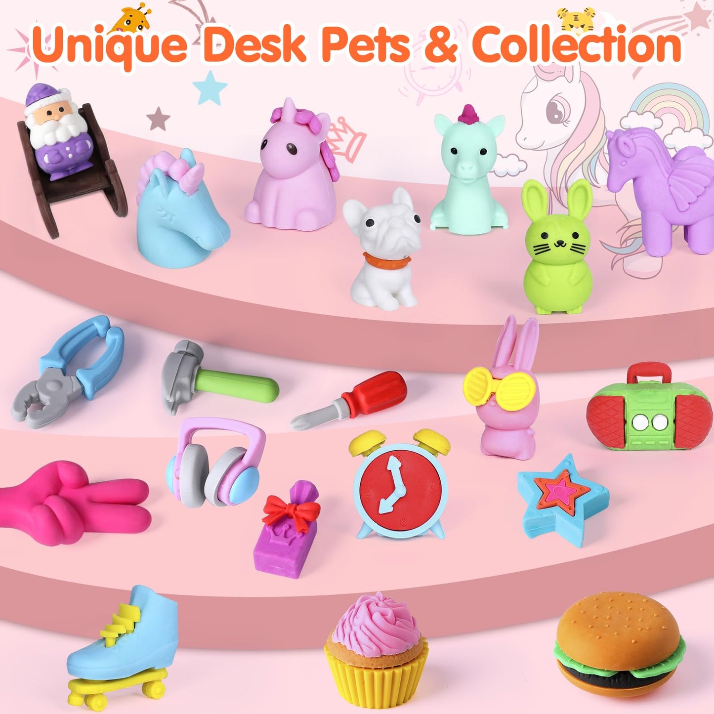 Moosia 60 Pack Animal Pencil Erasers – 3D Puzzle Take-Apart Desk Pets & Classroom Prizes