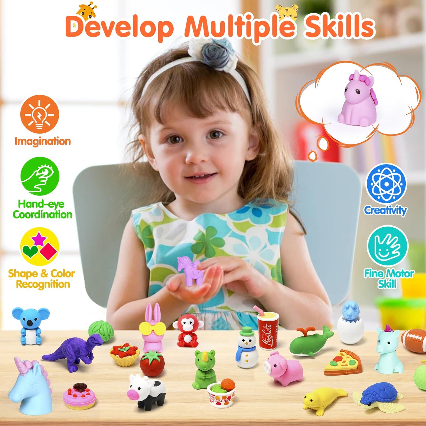Moosia 60 Pack Animal Pencil Erasers – 3D Puzzle Take-Apart Desk Pets & Classroom Prizes