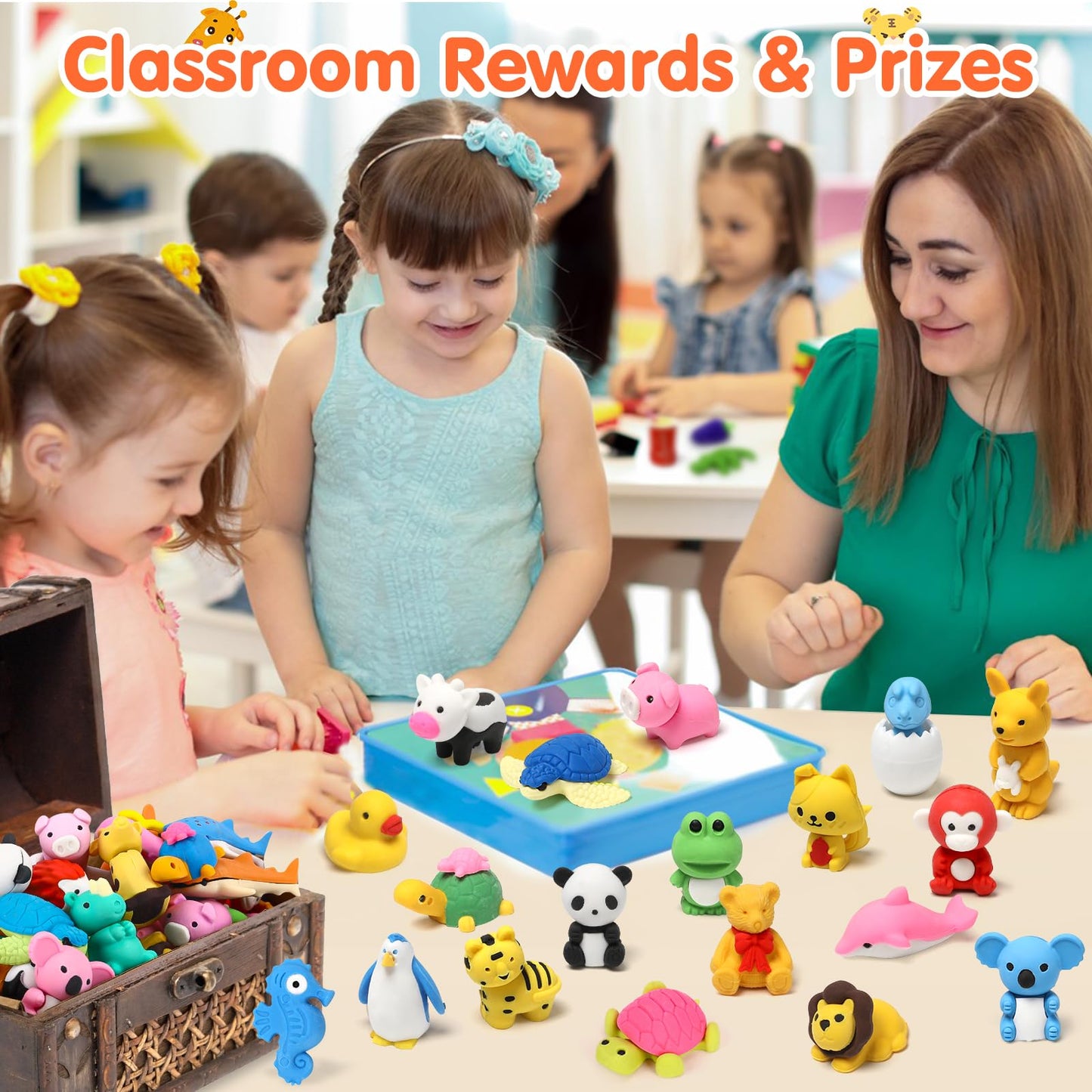 Moosia 34-Pack Animal Pencil Erasers – 3D Take-Apart Desk Pets & Classroom Prizes