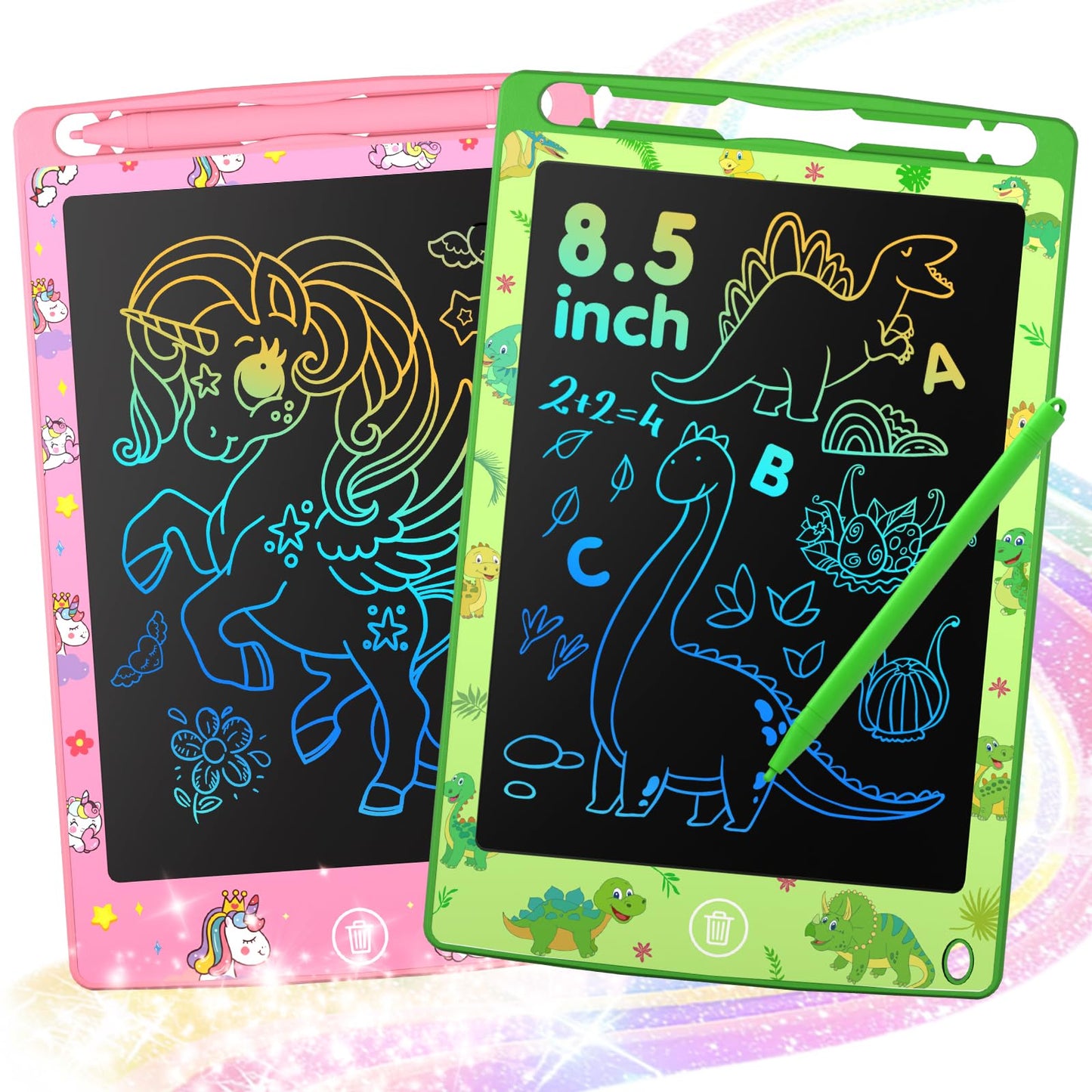 MOOWALIS 2 Pack LCD Writing Tablets for Kids - 8.5 Inch Colorful Doodle Boards