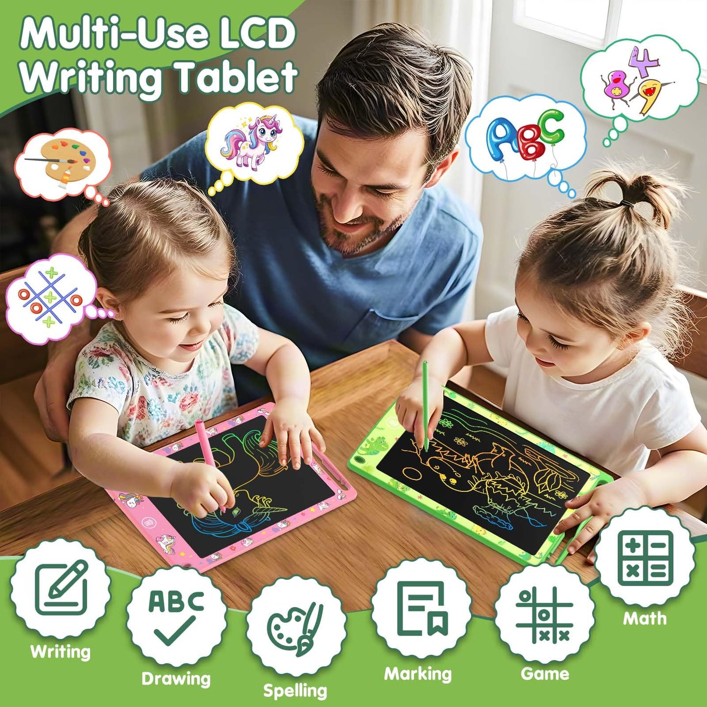 MOOWALIS 2 Pack LCD Writing Tablets for Kids - 8.5 Inch Colorful Doodle Boards
