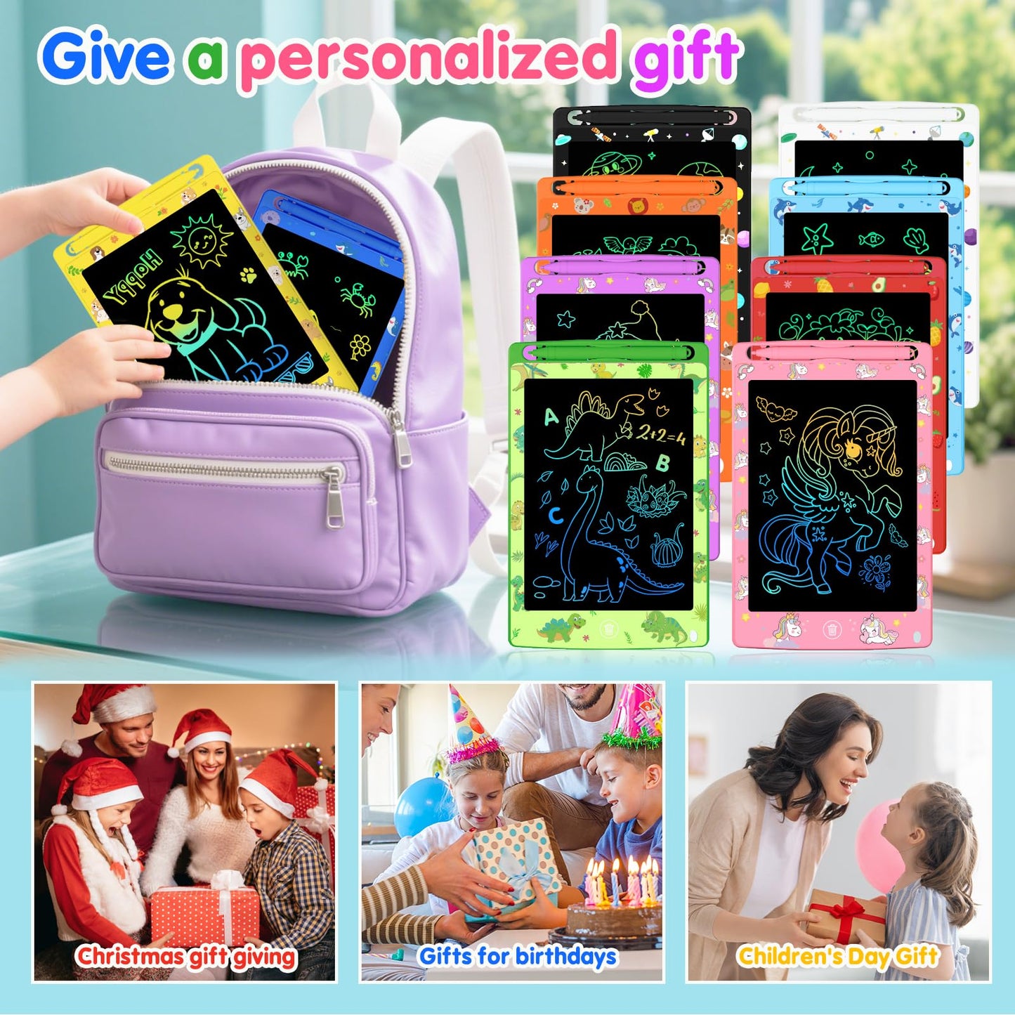 MOOWALIS 10-Pack LCD Writing Tablets - 8.5-Inch Colorful Doodle Boards for Kids
