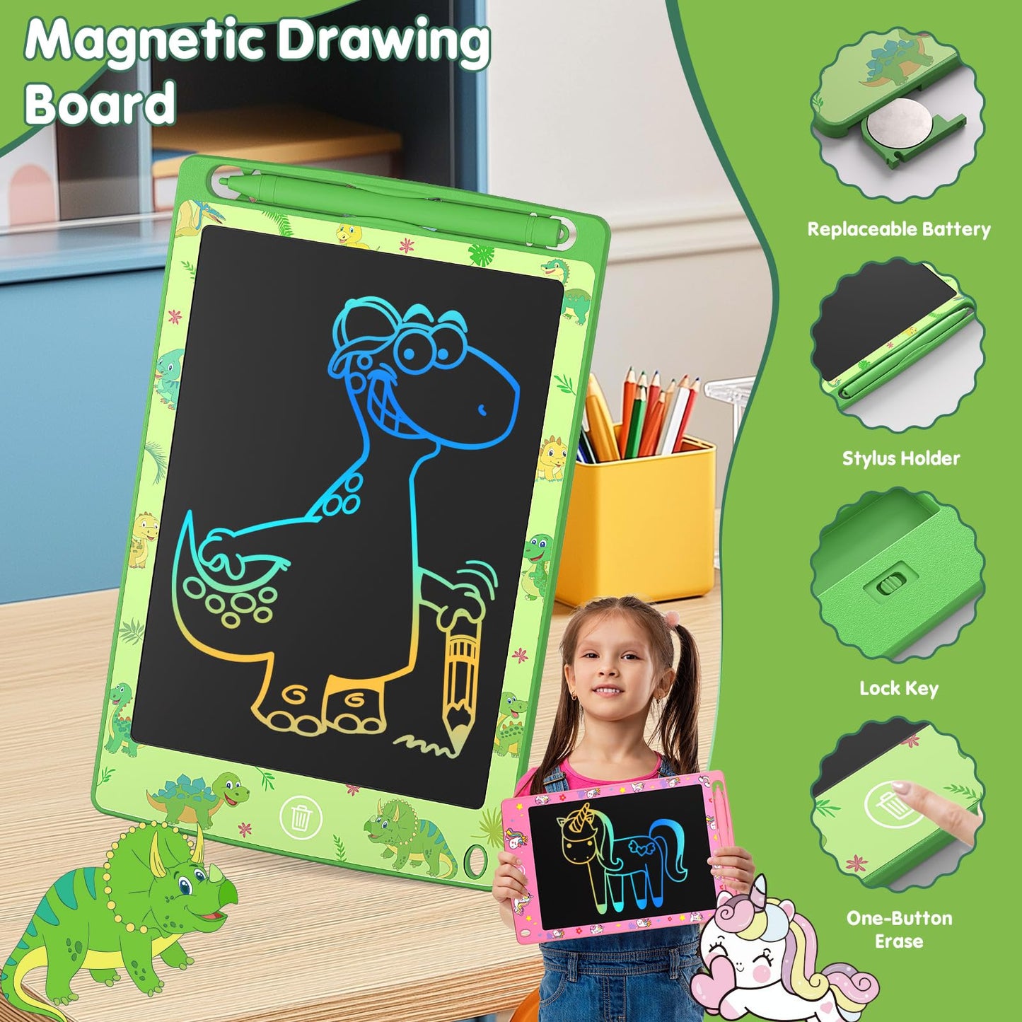 MOOWALIS 2 Pack LCD Writing Tablets for Kids - 8.5 Inch Colorful Doodle Boards