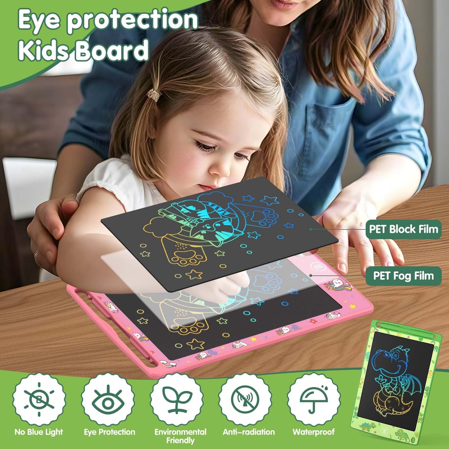 MOOWALIS 2 Pack LCD Writing Tablets for Kids - 8.5 Inch Colorful Doodle Boards