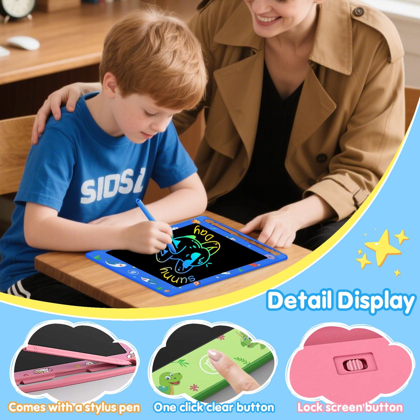 MOOWALIS 10-Pack LCD Writing Tablets - 8.5-Inch Colorful Doodle Boards for Kids