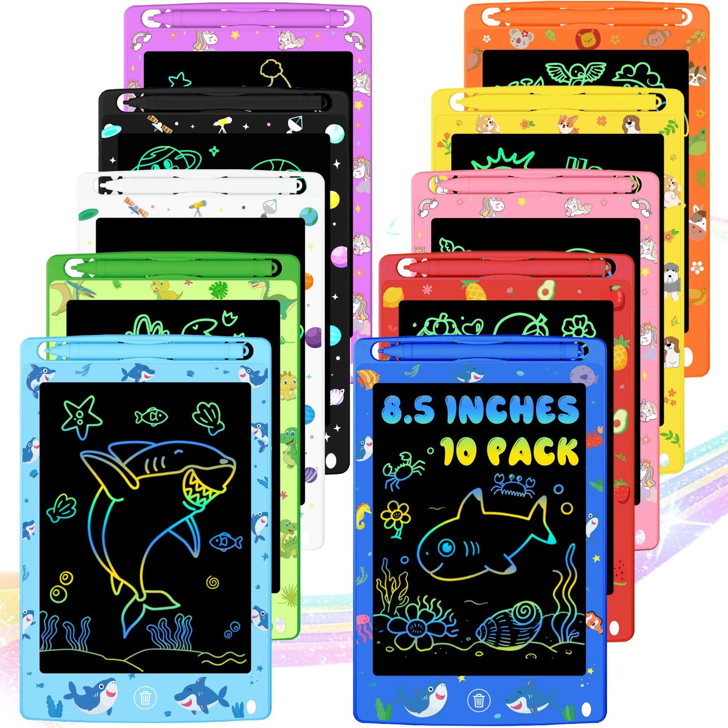 MOOWALIS 10-Pack LCD Writing Tablets - 8.5-Inch Colorful Doodle Boards for Kids
