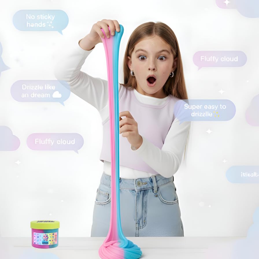 MOOZ Unicorn Cloud Slime Kit – Blue & Pink Non-Sticky Scented Slime with Axolotl Charm (7oz)