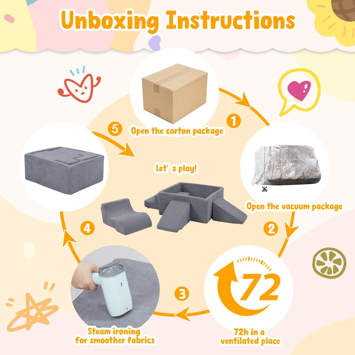 MOOZHEALTH 6-Piece Baby Climbing Blocks with Ball Pit (Gray) | Indoor Soft Play for Toddlers 1–3