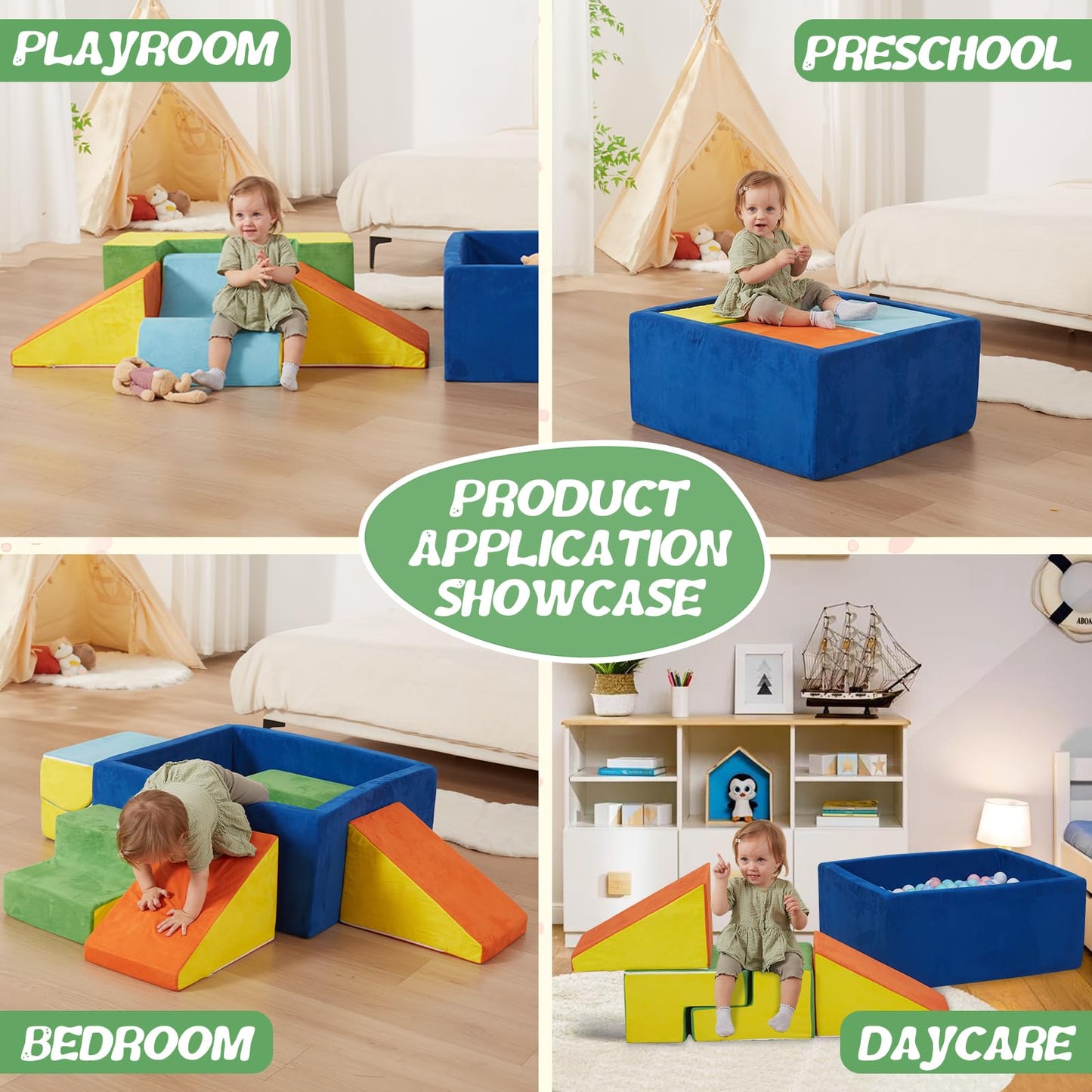 MOOZHEALTH Foam Climbing Blocks for Toddlers – 6-Piece Soft Play Set with Ball Pit