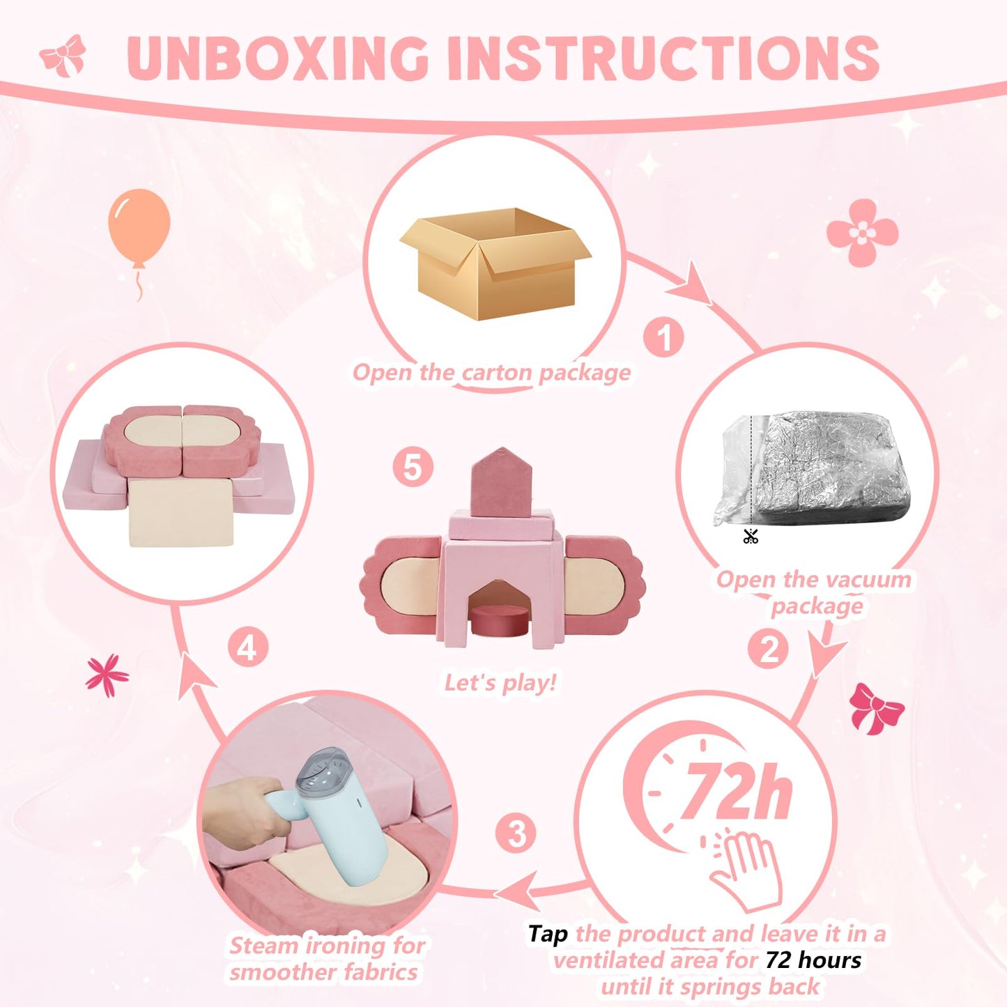 MOOZHEALTH 13-Piece Foam Climbing Blocks for Toddlers – Floral Soft Play Gym in Pink & Beige