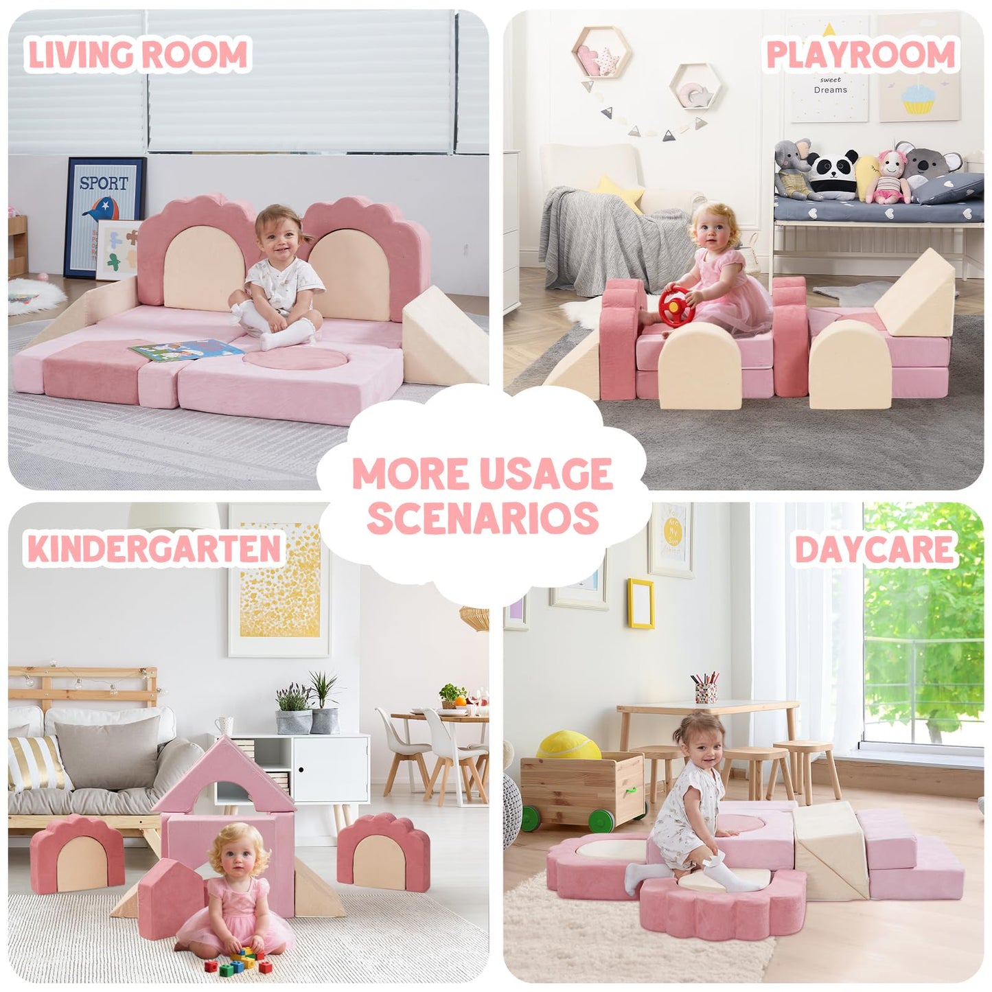 MOOZHEALTH 13-Piece Foam Climbing Blocks for Toddlers – Floral Soft Play Gym in Pink & Beige