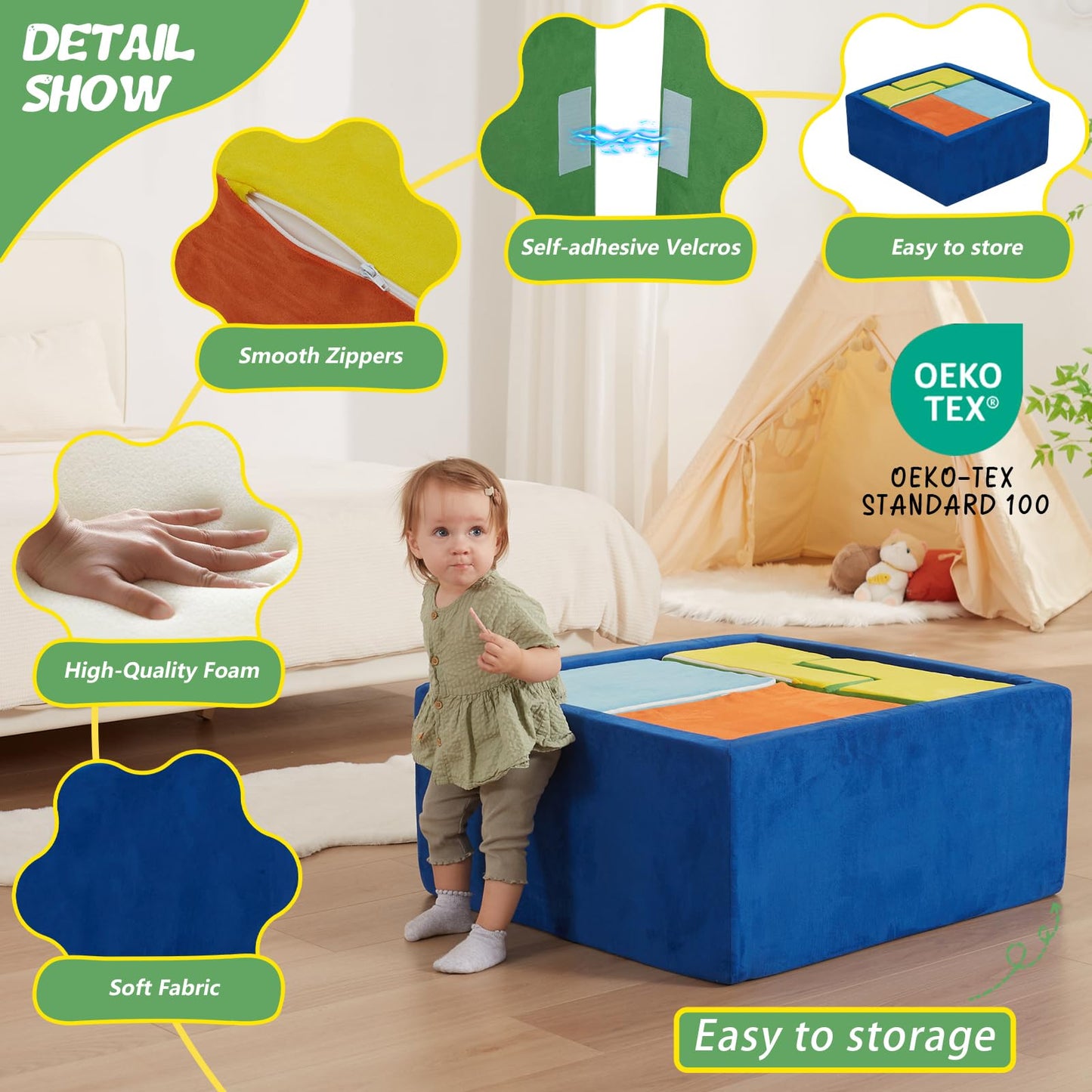 MOOZHEALTH Foam Climbing Blocks for Toddlers – 6-Piece Soft Play Set with Ball Pit