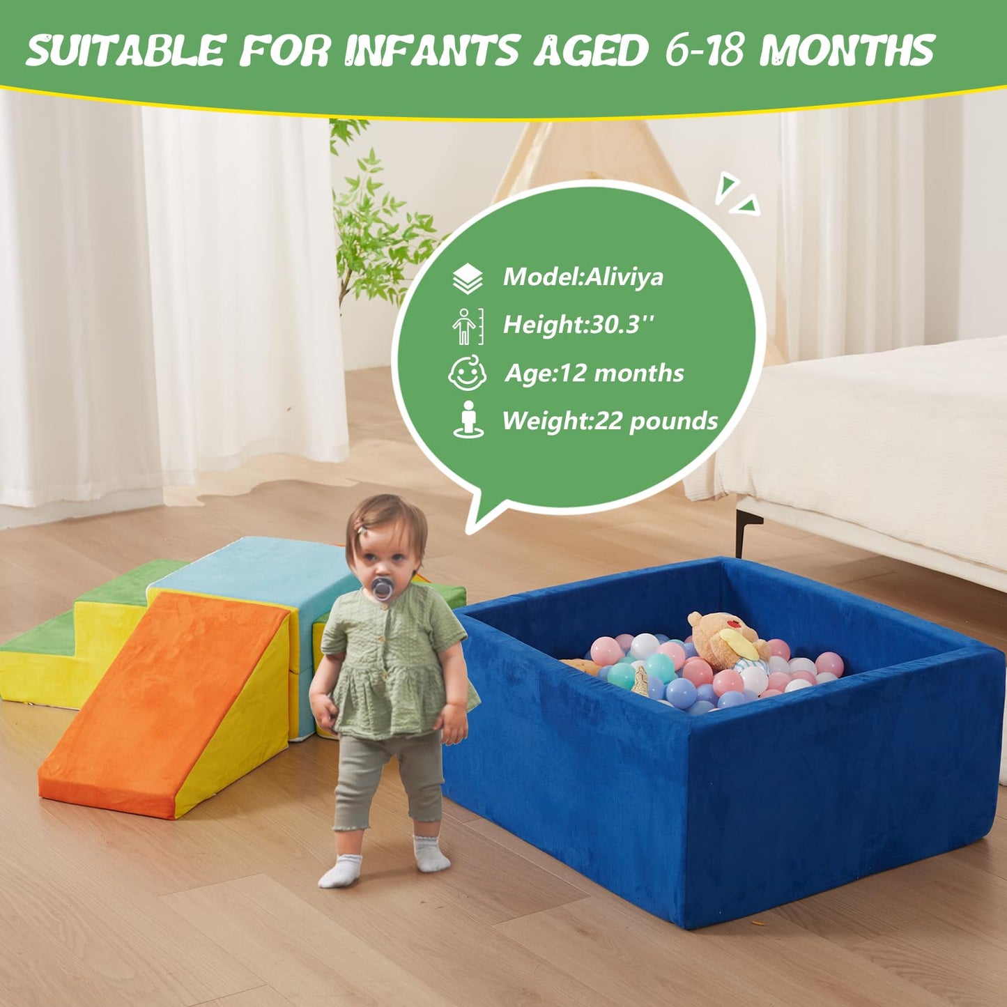 MOOZHEALTH Foam Climbing Blocks for Toddlers – 6-Piece Soft Play Set with Ball Pit