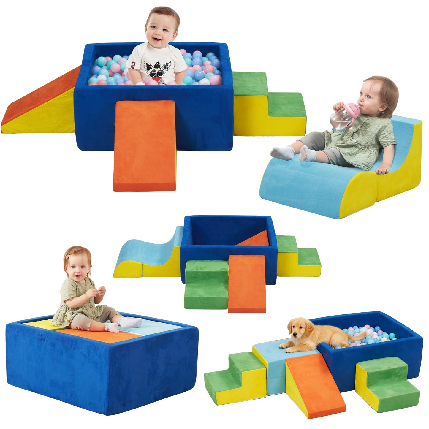 MOOZHEALTH Foam Climbing Blocks for Toddlers – 6-Piece Soft Play Set with Ball Pit