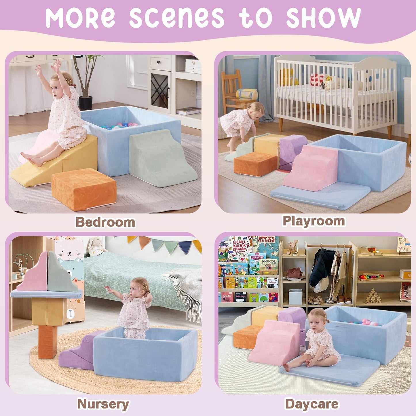 MOOZHEALTH Foam Climbing Blocks for Toddlers — 7-Piece Soft Play Set with Ball Pit (Macaron Colors)