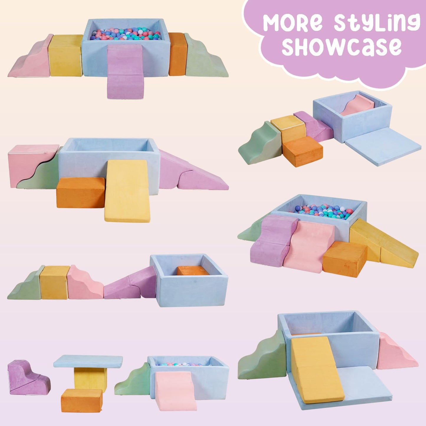 MOOZHEALTH Foam Climbing Blocks for Toddlers — 7-Piece Soft Play Set with Ball Pit (Macaron Colors)