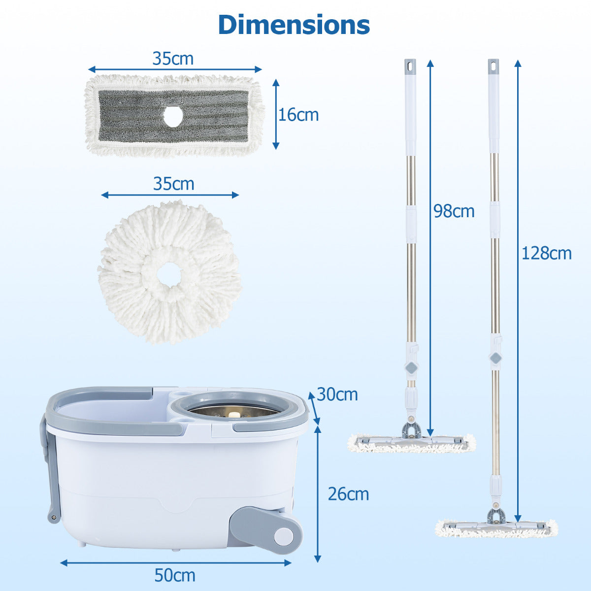 Mop and Bucket Set Hands-Free Washing with Dual Tank Design-Blue