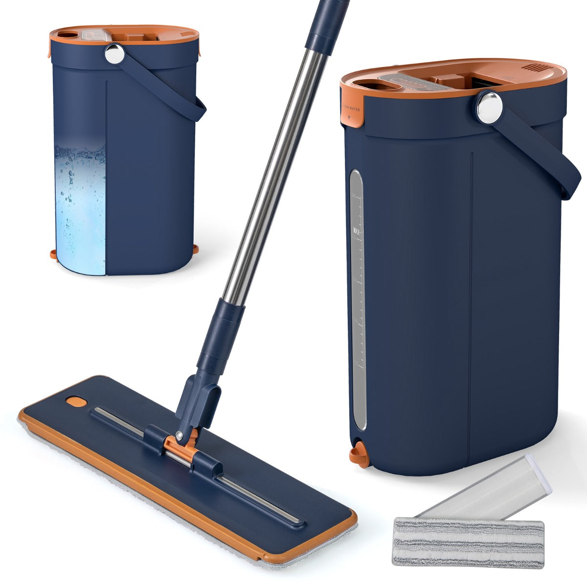 Mop and Bucket Set 3-Tank Flat Floor Mop and Bucket System with Wringer-Green