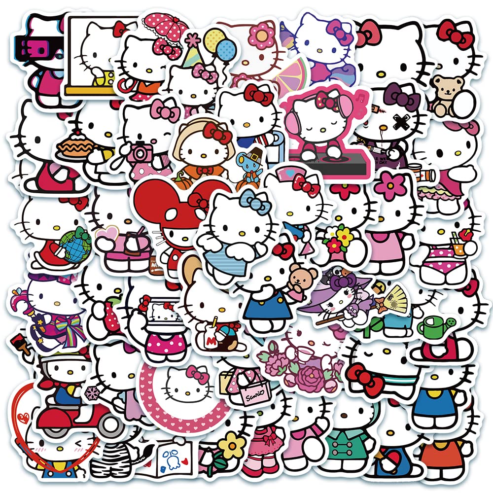 MOQIAN 50pcs Kawaii Hellokitty Stickers – Waterproof Vinyl Decals for Notebooks, Laptops